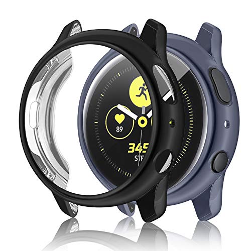Senka 2Pack Fundas Solo Compatible con Samsung Galaxy Watch Active 2 40mm 44mm,Cobertura Total TPU Flexible antirrayas Funda Protectora Suave para Galaxy Watch Active 2 40mm 44mm (44mm, Negro+Gris)