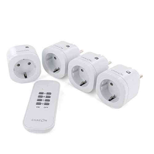 Set 4 mini enchufes RF con mando a distancia (pila CR2032-3V incluida) Toma de corriente schuko