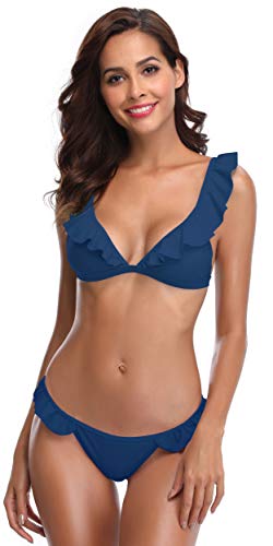 SHEKINI Trenza para Mujer Bañador de Dos Piezas Lindo Bikini para Bandeau (S, Azul Zafiro)