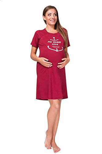 Sibinulo Camisón de Maternidad Pijama Lactancia Vestido My Sweet Love Manga Corta Cierre a Presión Borgoña S Sibinulo Camisón de Maternidad Pijama Lactancia Vestido My Sweet Love Manga Corta Cierre a Presión Borgoña S