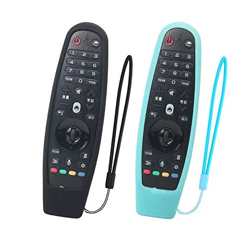 SIKAI 2-Pack Silicona Protectora Compatible con LG Smart TV AN-MR600 / AN-MR650 / AN-MR650A / AN-MR18BA Magic Remote Antideslizante Carcasa de Resistente a Prueba de Golpes (Negro-Luminoso Azul)