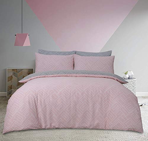 Sleepdown Square Dot Geo Pink Juego de Cama, Rosa, Matrimonio Grande