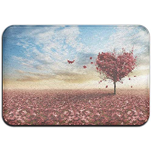 Snbin Alfombrilla Antideslizante Resistente a la decoloración de la Puerta Fantasía Corazón Rojo Árbol Alfombrilla de Interior Alfombra de Interior 40 * 60 cm