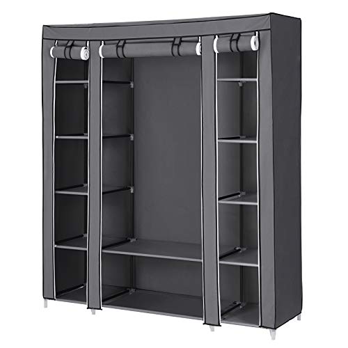 SONGMICS Armario Portátil, Armario Plegable, Organizador de Ropa con Rieles para Colgar, Estantes, Cubierta de Tela, para el Dormitorio 150 x 45 x 175 cm, Gris LSF03G SONGMICS Armario Portátil, Armario Plegable, Organizador de Ropa con Rieles para Colgar, Estantes, Cubierta de Tela, para el Dormitorio 150 x 45 x 175 cm, Gris LSF03G