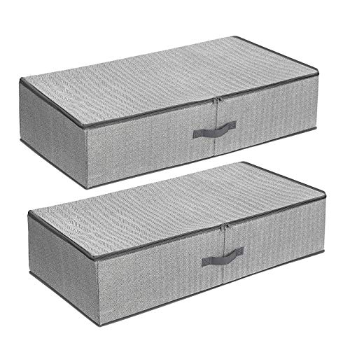 SONGMICS Bolsa de Almacenaje Debajo de la Cama, Set de 2, Caja de Almacenaje Debajo de la Cama con Divisor Ajustable, Organizador de Armario Plegable, 82 x 42 x 20 cm, Gris RUB02G