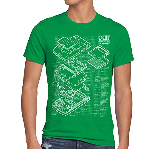 style3 8 bit Videoconsola Portátil Cianotipo Camiseta para Hombre T-Shirt, Talla:XL, Color:Verde