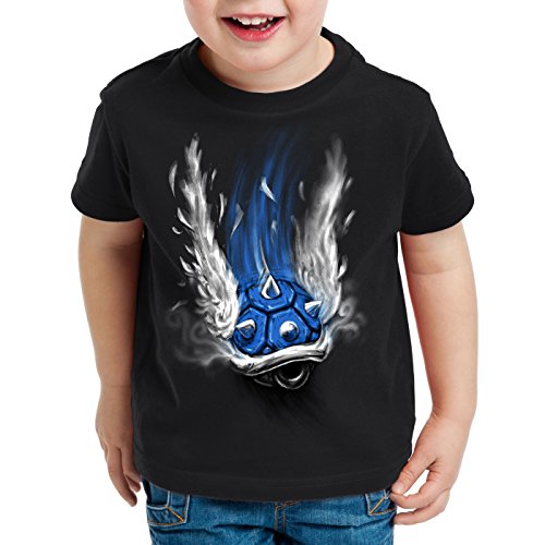 style3 Caparazón Azul Camiseta para Niños T-Shirt, Color:Negro, Talla:140