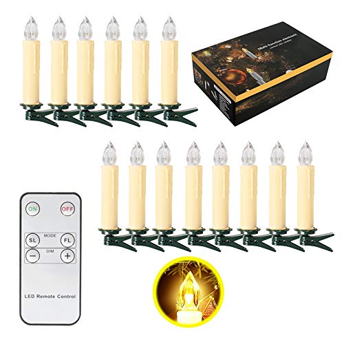 SunJas LED Velas de Navidad Set de 10/20/30/40 LED Velas de Árbol de Navidad con Control Remoto Infrarrojo Luces de Árbol de Navidad, Luces de Velas, Decoración de Navidad Jardín (20 Piezas, Beige)