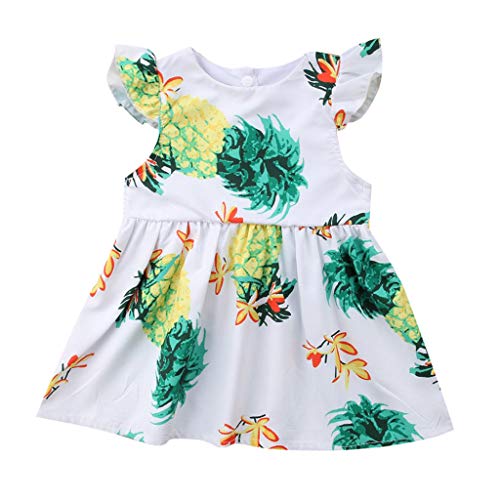 sunnymi Baby Kinder Kleidung Infant Newborn - Vestido plisado sin mangas con estampado de piñas Blanco 18-24 Meses