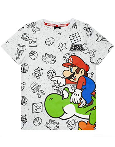 Super Mario Top de Camiseta Gris con Personajes para niños de Nintendo and Yosh