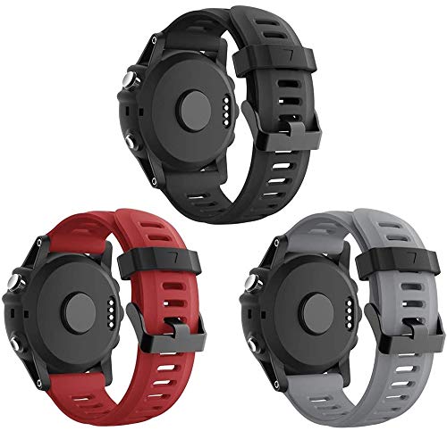 SUPORE Garmin Fenix 3 Correa de Reloj, reemplazo Respirable Suave del silicón Pulsera Hermosa Deporte y edición para Fenix 3/Fenix 3 HR/Fenix 5X Multi-Colors Smart Watch (Darkred + Negro + Gris)