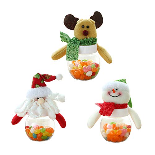 SUPVOX 3pcs navidad candy jar plush doll holiday santa snowman elk biscuit bottle jar ornamento de escritorio
