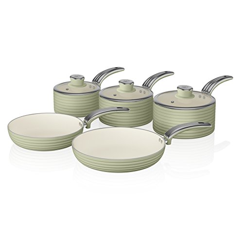 Swan SWPS5020GN Batería de Cocina Antiadherente, Cerámica, Incucción, 2 Sartenes 20/28 cm, 3 Cacerolas 16/18/20 cm, Verde, Metal, 29.5x47x18 cm, 5 Set Swan SWPS5020GN Batería de Cocina Antiadherente, Cerámica, Incucción, 2 Sartenes 20/28 cm, 3 Cacerolas 16/18/20 cm, Verde, Metal, 29.5x47x18 cm, 5 Set