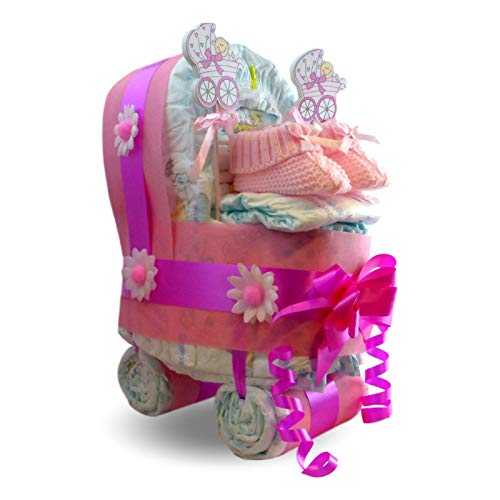 Tarta De Pañales Cochecito - Carrito Para Niña Tarta De Pañales Cochecito - Carrito Para Niña