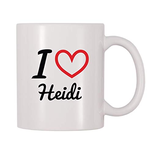 Taza de café con nombre personalizado de I Love Heidi (11 oz)