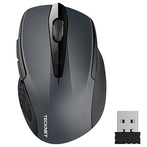 TECKNET Ratón Inalámbrico 2.4G Mouse Inalámbrico Óptico 5 Niveles 2600 dpi,6 Botones, 24 Meses Duración de Batería con Nano Receptor para Laptop, PC, Ordenador, Chromebook, Notebook