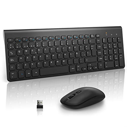 Teclado y Raton Inalambrico Español, TedGem 2.4G Ergonómico Teclado Inalambrico USB Teclados Inalambricos Ordenador 2-in-1 USB Nano para Win 7/8/10/2000 / XP/Vista(Ultrafino Silencioso) (Negro)