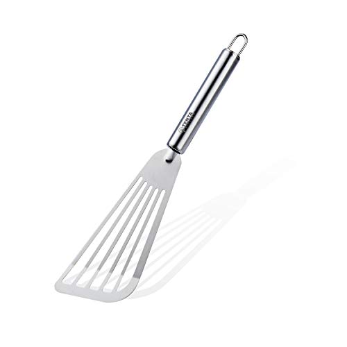 TENTA KITCHEN Stainless Steel Slotted Turner Fish Slice Spatula Flipper for Fish, Egg, Meat, Dumpling Frying（9.85"X 2.45"