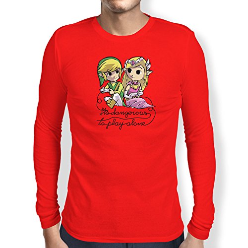 Texlab Dangerous to Play Alone-Herren Langarm T-Shirt Camiseta, Hombre, Rojo, Medium