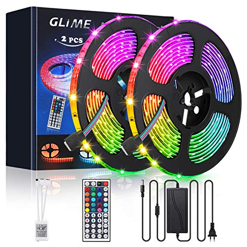 Tiras LED, GLIME LED Strip 10m 5050 RGB Regulable a Prueba de Agua IP65 300 LEDs con Control Remoto 44 Teclas para Decoración de Fiesta para Balcony Bar TV