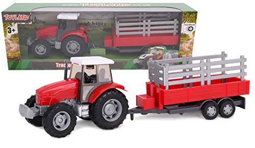 TOYLAND® - Juego de Tractor y camión Cisterna / Remolque de 22,5 cm - Acción de Rueda Libre - Juguetes de Granja para niños (Remolque Rojo)