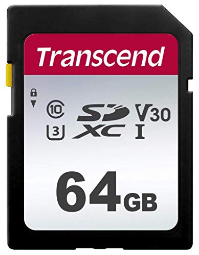 Transcend TS64GSDC300S-E Tarjeta SD de 64 GB, SDXC, Clase 10, U3, V30, Velocidad de Lectura hasta 95 MB/s – Paquete abrefácil