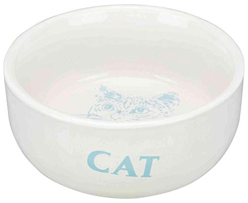 TRIXIE Comedero Cerámica Gatos, motivos, 0.3 l, ø11 cm, Blanco, Gato