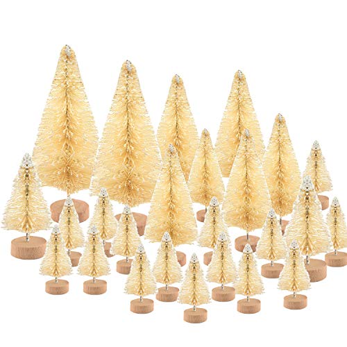 TUPARKA 48 Pcs. Miniatura Botella Cepillo Árboles Mini árboles de Navidad Sisal Nieve Pinos Árboles de Mesa para Decoraciones de la Fiesta de Navidad Habitación DIY Decorar Modelos Diorama (Blanco)