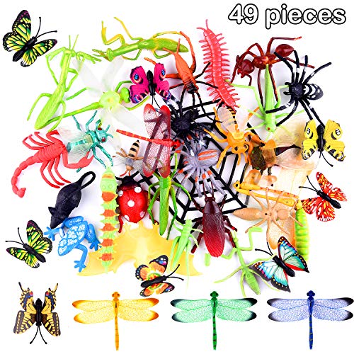 TUPARKA 49 PCS Plastic Insect Toys Bugs Figure Toys Surtido de Insectos realistas Butterfly Beetle Dragonfly Modelo Gag Juguetes para niños Insectos Party Bag Fillers Favores Juguetes Educativo