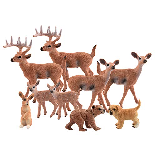 TUPARKA 9Pcs Woodland Animals Set, Forest Animals Figure Deer, Perro, Conejo, Bear Toys Figura para Decoraciones navideñas Juguetes para niños (9 Pcs)
