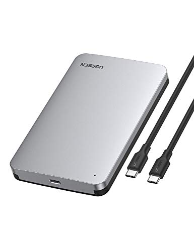 UGREEN Carcasa Disco Duro 2,5" USB C con UASP 6Gbps, Caja de Aluminio para Disco Duro HDD SSD SATA I/II/III de 7mm 9,5mm de Altura, 6 TB MAX, para TV, Macbook, DELL XPS 15, con Cable USB C a USB C