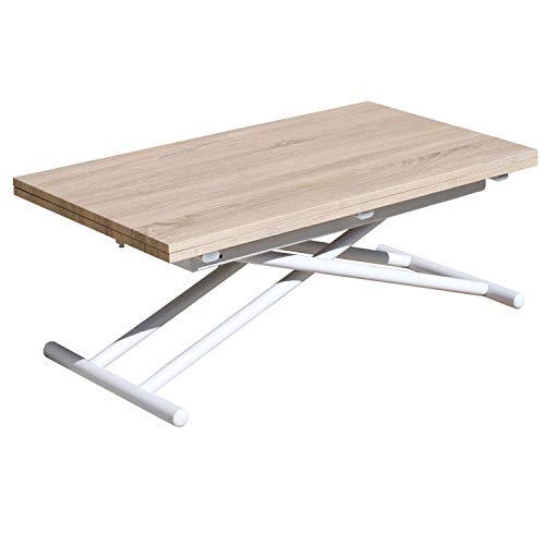 Up-Down, Mesa de Centro Elevable y Extensible, Mesa de Comedor, Mesa Salon, Acabado en Color Roble y Blanco, Medidas: 100 cm (Largo) x 57/114 cm (Ancho) x 48/75 cm (Alto) Up-Down, Mesa de Centro Elevable y Extensible, Mesa de Comedor, Mesa Salon, Acabado en Color Roble y Blanco, Medidas: 100 cm (Largo) x 57/114 cm (Ancho) x 48/75 cm (Alto)