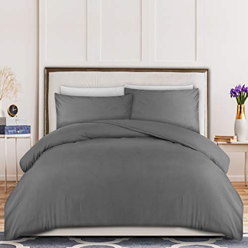 Utopia Bedding Juego de Funda de Edredón - Microfibra Funda de Nórdica y 2 Fundas de Almohada - (Cama 135/150, 230x220cm, Gris)