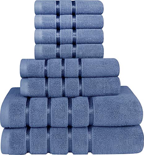 Utopia Towels - Juego de Toallas Azul Eléctrico 8 - Pieza, Toallas de Rayas de Viscosa - 600 gsm Ring Spun de algodón - Toallas de Alta absorción (Paquete de 8)