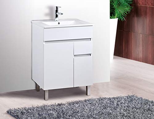 VAROBATH Mueble de baño de 2 Puertas y 1 cajón amortiguado con Lavabo de Ceramica - Mueble MONTADO- Modelo Clif (60 cms, Blanco)