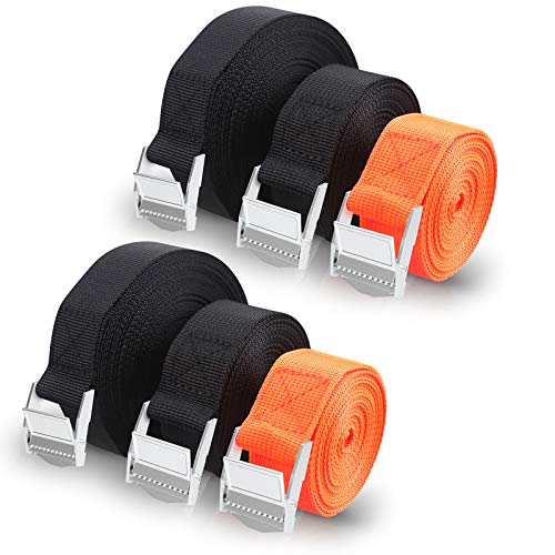 Vastar Correa de Amarre 6Pcs 2/3/5m - Cinchas de Amarre Cinchas para Portabicicletas, Baca Coche, Surf, Moto,Soportar 125 kg (4Pcs Negro 5m y 3m, 2 Pcs Naranja 2m)