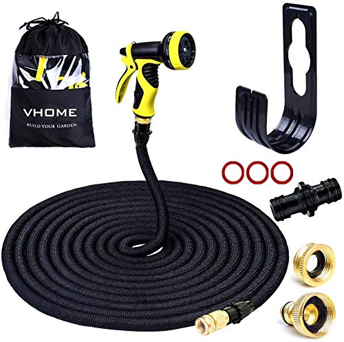 VHOME Manguera De Jardín Flexible 30M Juego De Manguera De Agua - Expandible Flexi Manguera De Jardín Mágica Se Puede Estirar para Irrigar Baños De Pet con Lavado De Autos (30M, Negro)