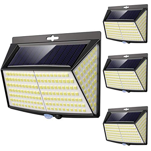 Vighep Luz Solar Exterior 228 LED,【4 Pack / 3 Modos】270 °lluminación Focos Solares Exterior con Sensor de Movimiento Impermeable Luces Solares LED Exterior Aplique Lampara Solar para Exterior Jardin