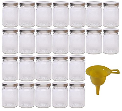 Viva Haushaltswaren - Lote de 24 tarros para Mermelada (106 ml Tapa Plateada Embudo)