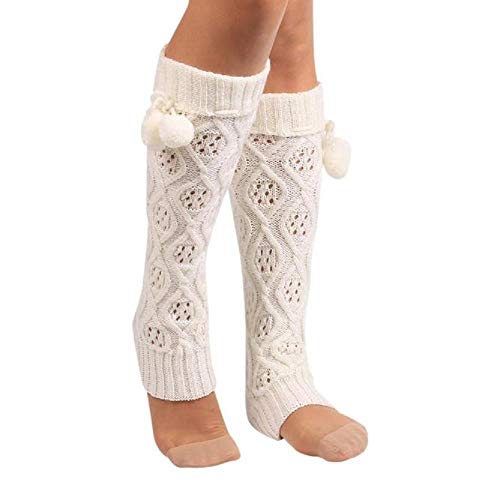 VJGOAL Mujeres Otoño E Invierno moda casual color sólido Cálido Respirables Cómodos Calcetines de Punto Pierna Arranque Crochet Calcetines largos(Un tamaño,Blanco)