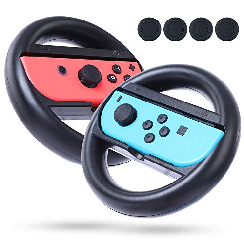 Volante para Nintendo Switch Joy-Con, controlador de volante de carreras, paquete de 2 con 4 tapas de agarre para el pulgar