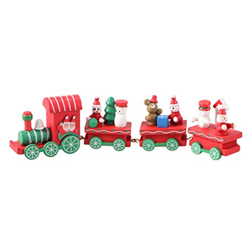 VORCOOL Tren de madera para decoración de Navidad, accesorio para decoración de Navidad, diseño de tren de dibujos animados, mini tren de madera, color rojo