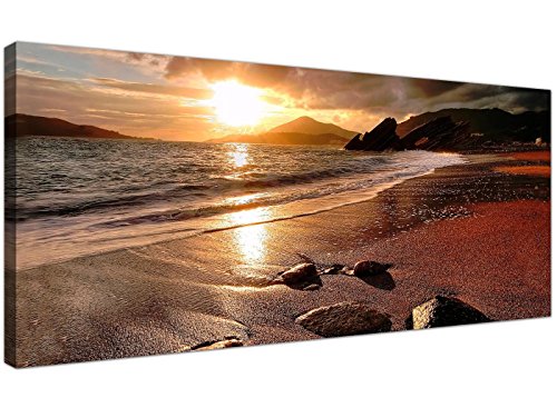 Wide Canvas Prints of a Beach Sunset for your Living Room - Modern Seaside Wall Art - 1131 - WallfillersÃ‚Â® by Wallfillers