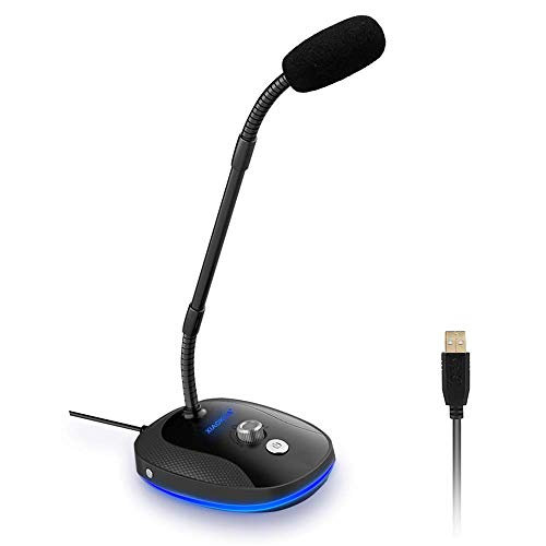 XIAOKOA Micrófono para PC,Micrófono USB para Computadora,Compatible con Windows/Mac / PS4,para Juegos/Grabación/Youtube/Podcast/Chat en Vivo/Conferencia,con luz LED