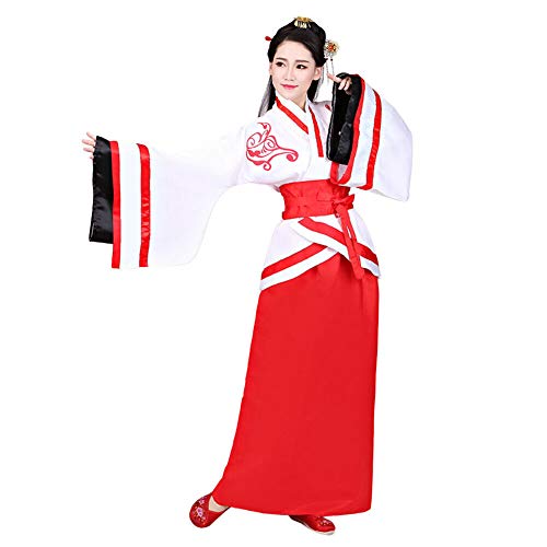 Xingsiyue Mujer Chino Hanfu Vestido, Antiguo Tradicional Disfraz Traje de Tang Ropa de Rendimiento (Rojo Blanco,42)