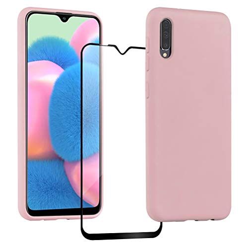 XinYue Funda para Samsung Galaxy A30S / A50 + Protector Pantalla, Carcasa de Silicona Líquida Gel Ultra Suave Funda con tapete de Microfibra Anti-Rasguño - Rosa