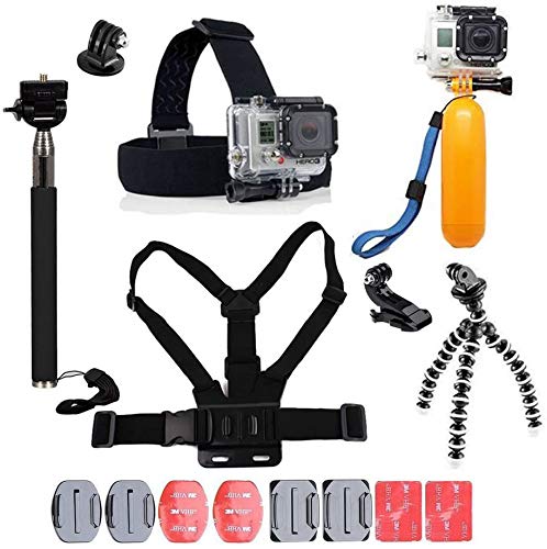 YHTSPORT - Kit de accesorios de cámara de acción 11 en 1 compatible con GoPro Hero 9 8 Max 7 6 5 4 Black GoPro 2018 Session Fusion Plata Blanco Insta360 DJI SJCAM Apman AKASO etc.