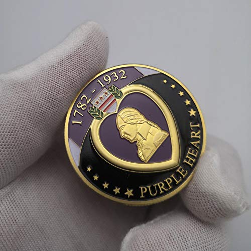 ZDANG 2 Piezas 1782-1932 American Purple Heart Moneda chapada en Oro Conmemorativa Colección de abanicos Militares Monedas un Regalo para coleccionista