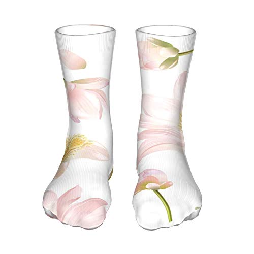ZVEZVI Calcetines botánicos con flores de loto rosa para diversión natural para hombres, mujeres, niños, niñas, calcetines medianos unisex, 40 cm / 15,7 pulgadas
