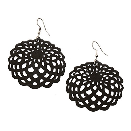 - pendientes de gota Idin marrón oscuro flor filigrana fuera de madera pendientes (longitud aprox, 70 mm, madera: 55 x 50 mm.) - pendientes de gota Idin marrón oscuro flor filigrana fuera de madera pendientes (longitud aprox, 70 mm, madera: 55 x 50 mm.)